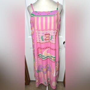 (READ) Japna Linen Dress Midi Dress Sundress Celestial Spaghetti Strap Pink XL